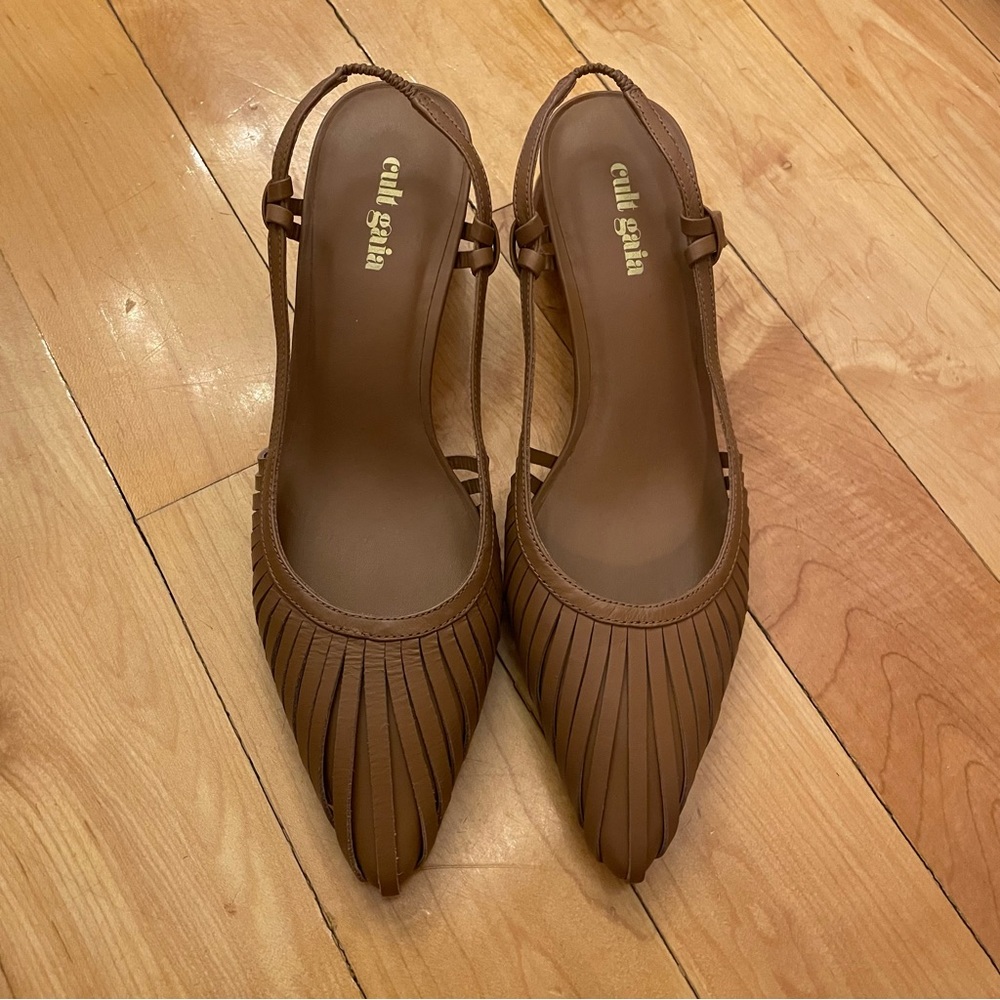 Cult Gaia - Alia slingback leather heels in hazelnut size 35.5